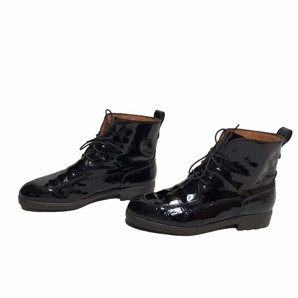Salvatore Ferragamo Vintage Patent Leather‎ Boots Lace Up Size 8 B - Picture 3 of 12